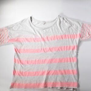 GAP Designed and Crafted Gray Womens L Wide Stripe Pink Peach Top Short Sleeve